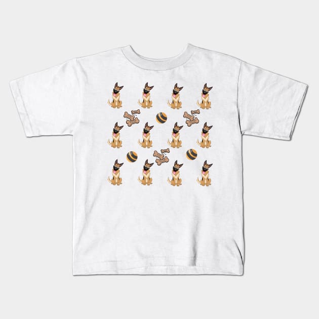 German shepherd with ball and treats pattern Kids T-Shirt by Murray Clothing